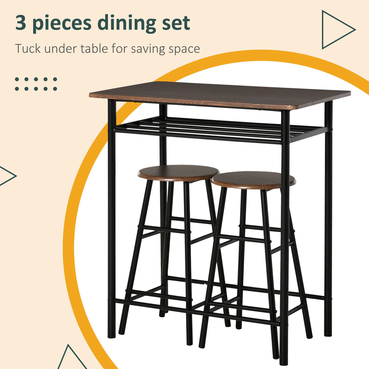 Table à barres de comptoir de 3 pièces avec 1 table