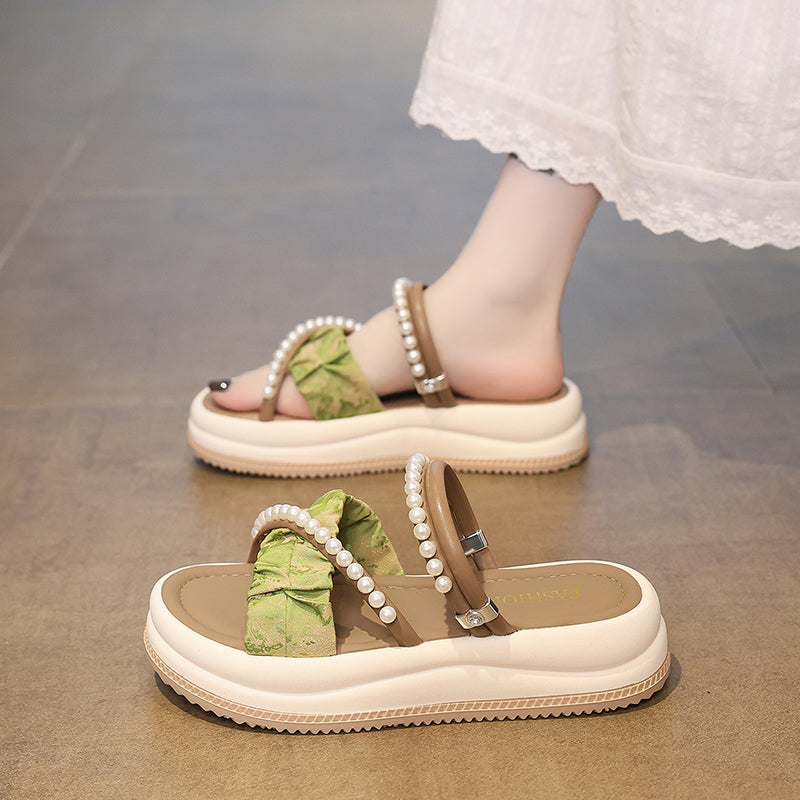 Femmes Sweet Pearl Perled Dentelle Sangle Platform Sandales