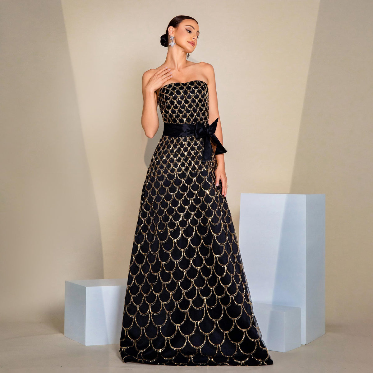 Wrapped bust ruched evening dress