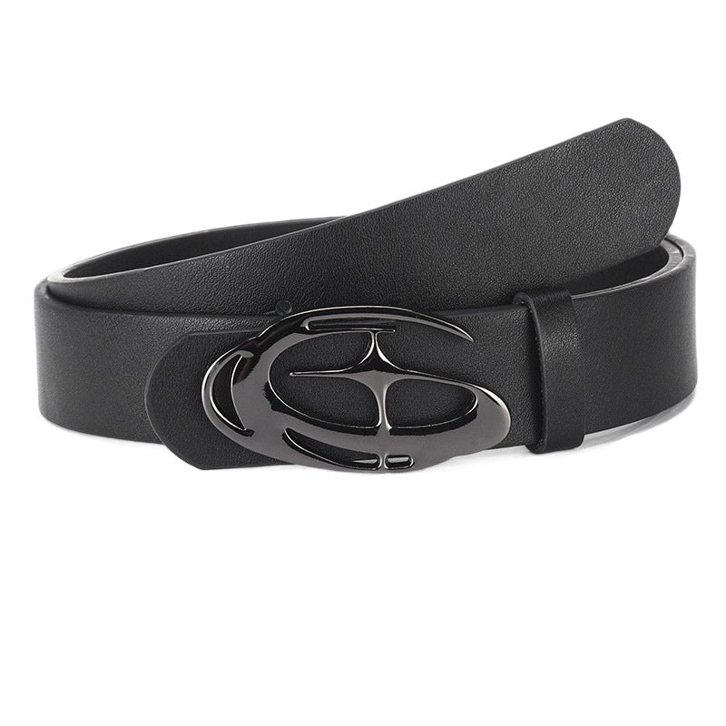 Niche Designer inspiré Hollowedout Irrégulier en forme de boucle femmes mince ceinture en cuir
