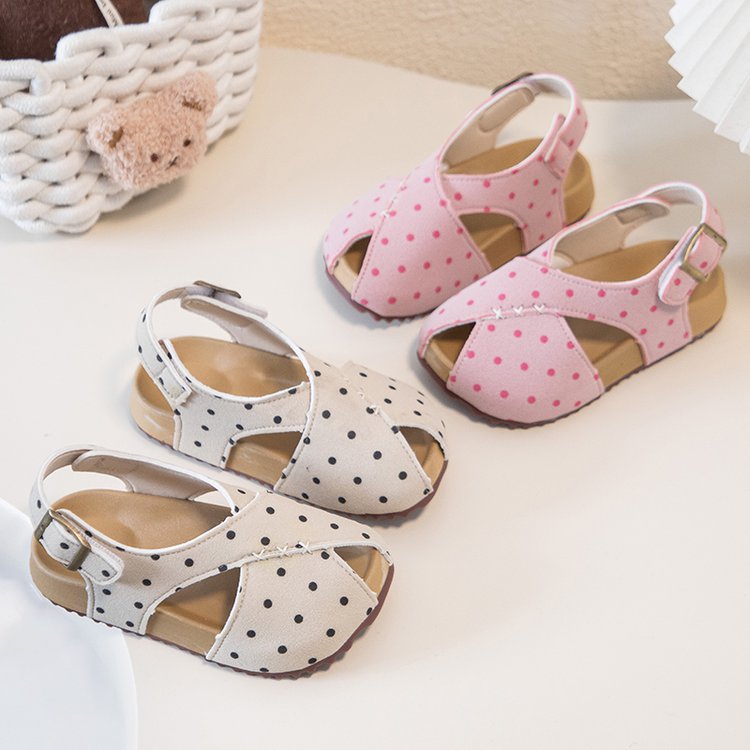 Sandales en cuir givré Trendy Polka Dot pour filles avec impression léopard coréenne