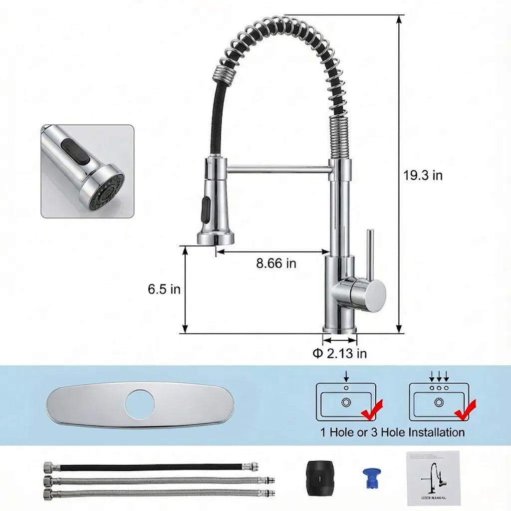 Robinet de cuisine avec pulvérisateur pulvérisateur industriel 1 poignée 1 trou ou 3 trous Robinet pour ferme