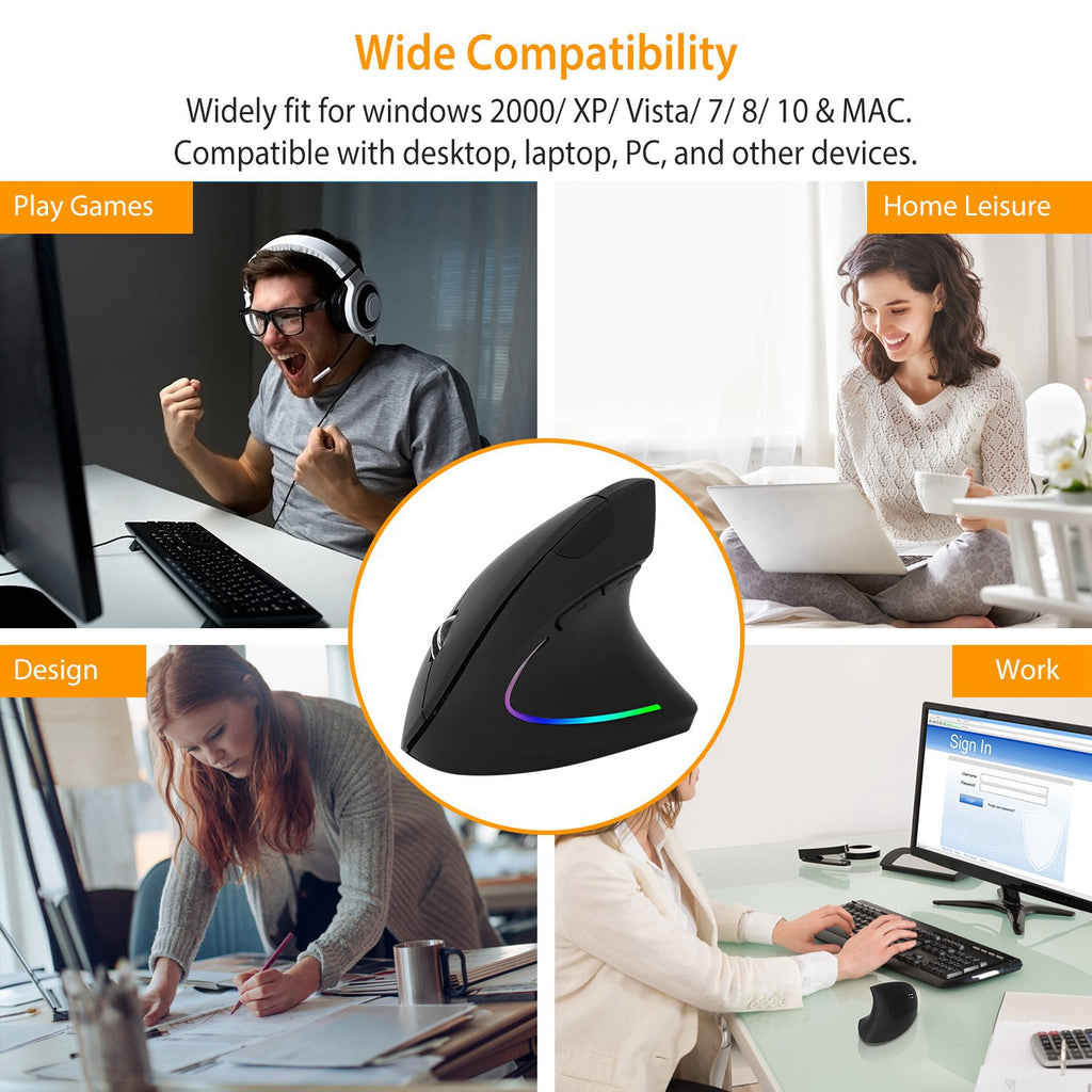 2.4G Souris verticale sans fil ergonomique optique Mice avec 6 boutons 3 DPI réglable 800 12