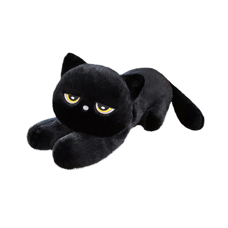 Jouet d'oreiller en peluche de grande poupée Chat noir couché
