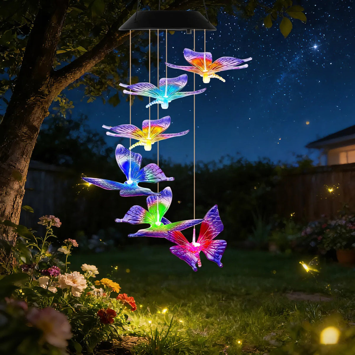 Chimes de vent solaire extérieur avec conception papillon