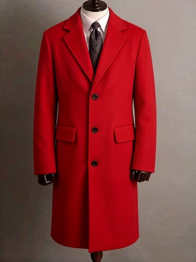 Mens Slim-Fit Trench Longueur Extended-Length Coat with Pocket Flaps