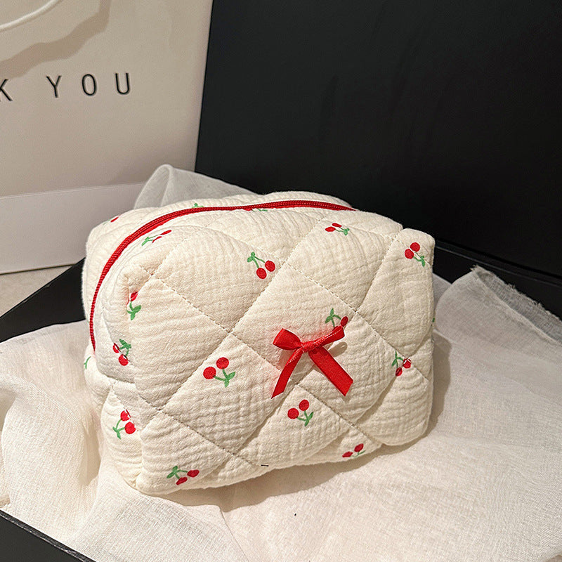 Sac cosmétique en coton brodé en coton rayé