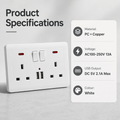 Double Wall Socket 2 Gang 13A W 2 USB Charger Sockets Flat Plate UK