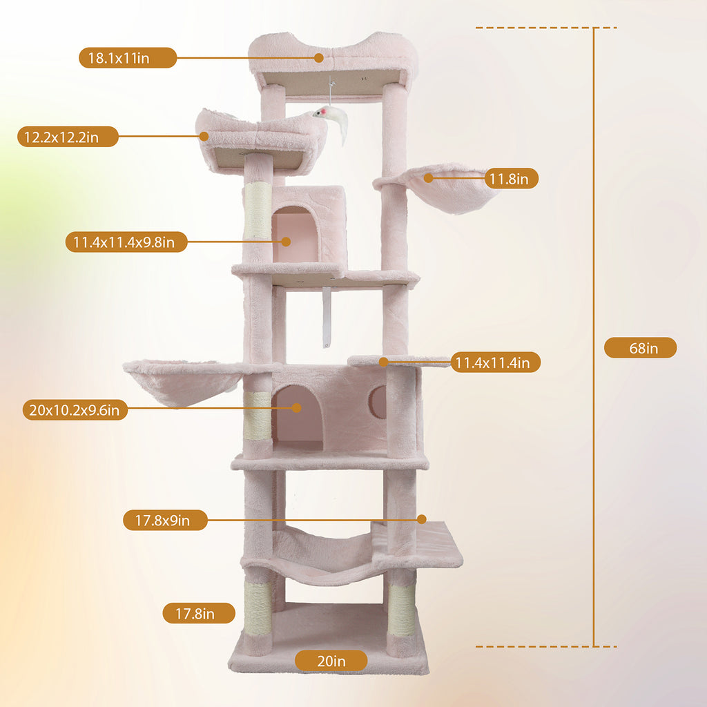 68in Grand arbre de chat vert multi-niveaux avec hamacs