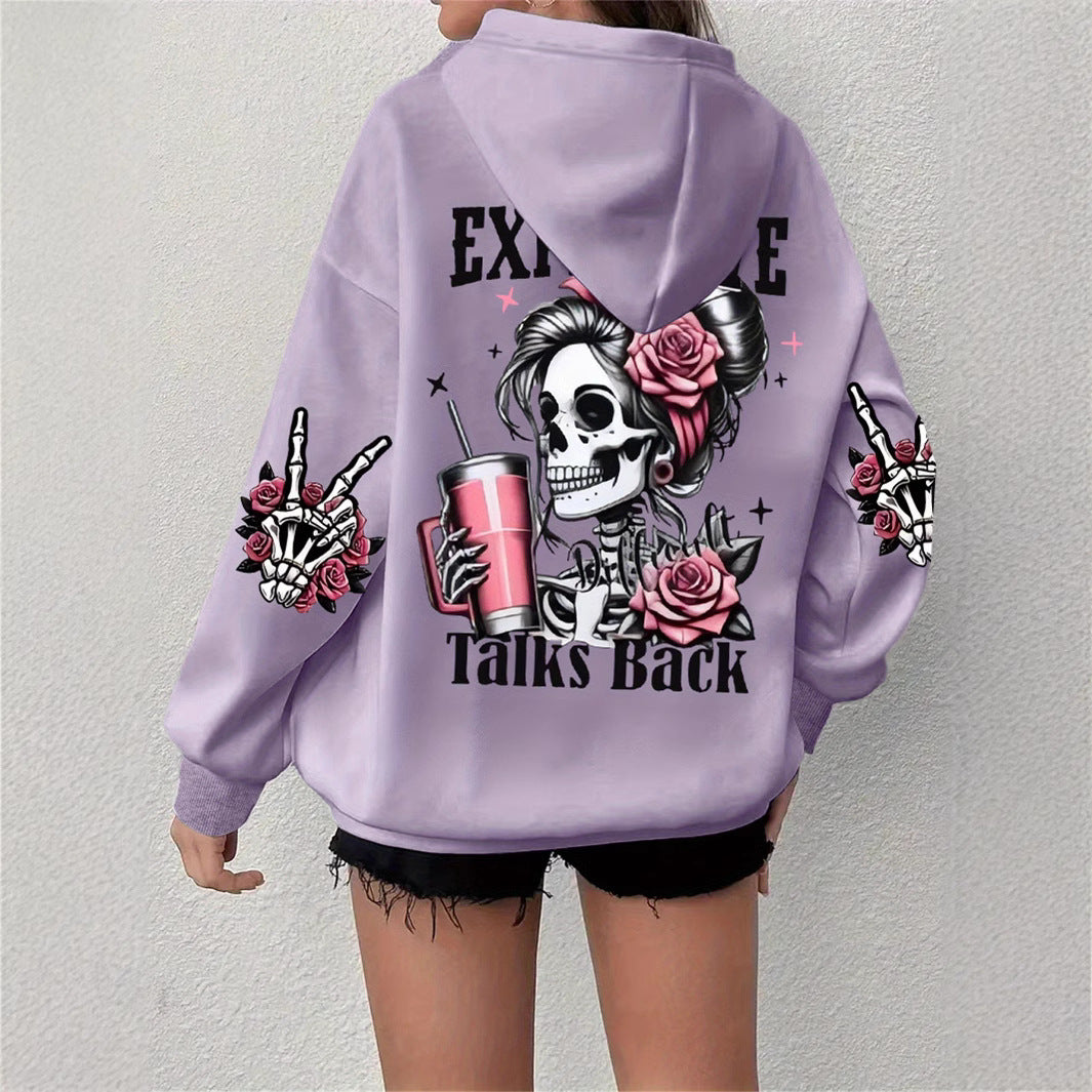Sweatshirt à manches longues avec crâne et impression de lettre