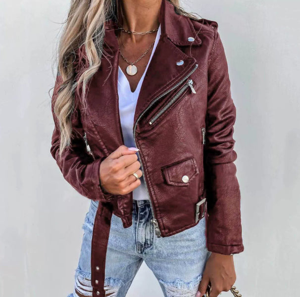 Veste Top PU en cuir zipper court