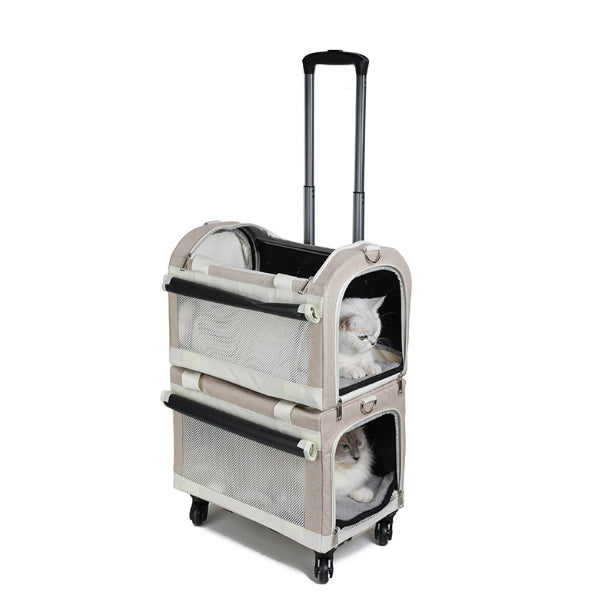 Multi Pet Carrier Double Decker 4 roues Chariot pour chats et petits chiens Détachable Carrier