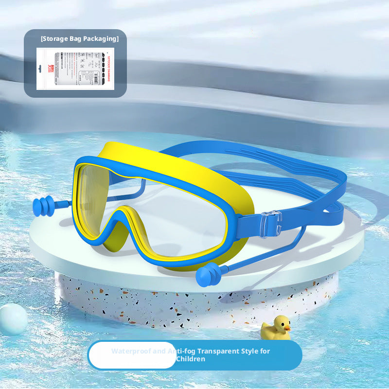 Lunettes de bain à bouchon d'oreille monopièce-Modèle enfant bleu et jaune-1