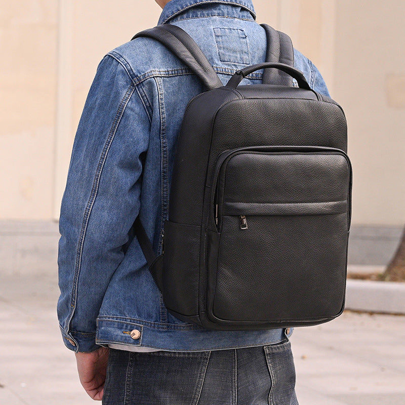 Homme S véritable sac à dos en cuir Style de navette de cowhide