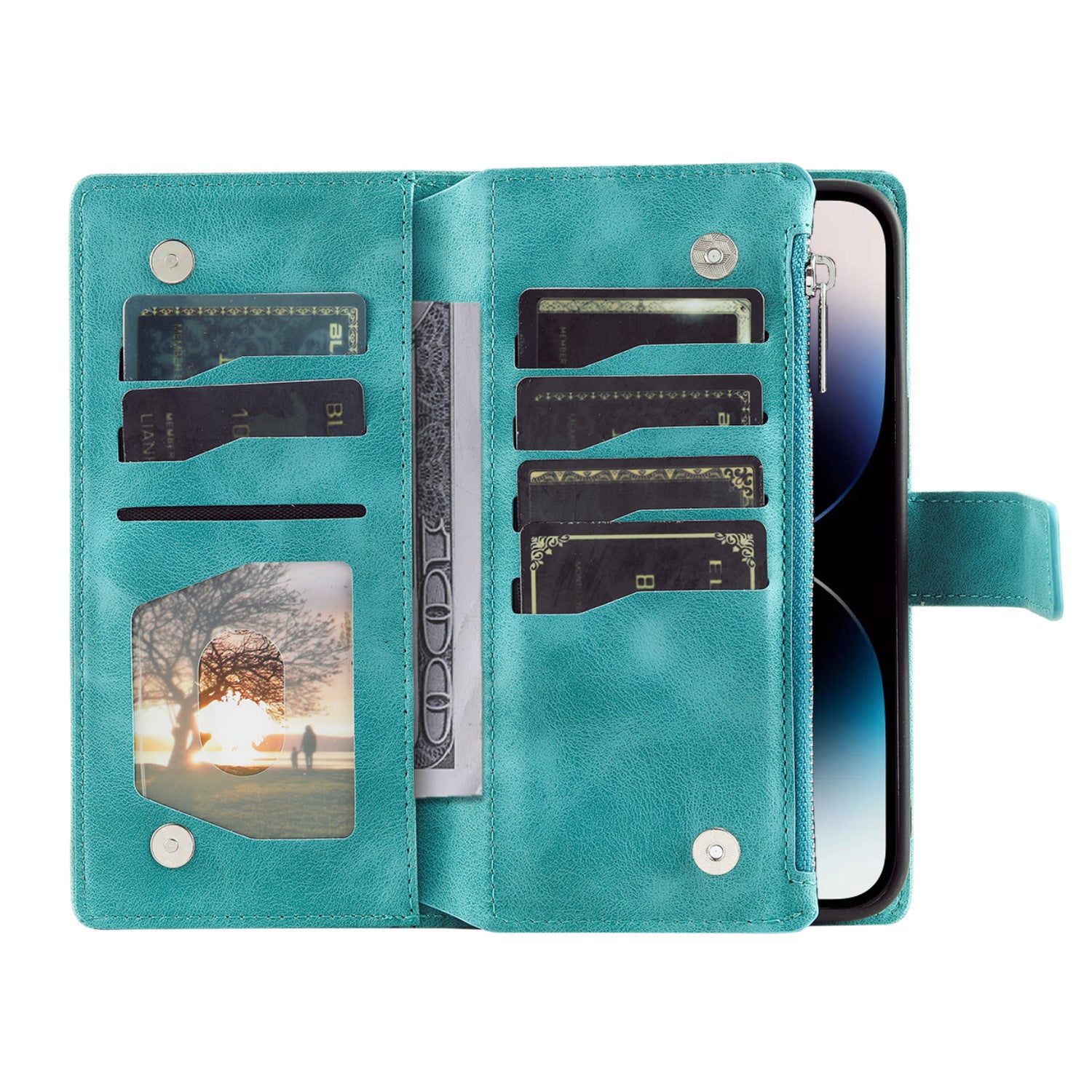 Multi-carte Embossed Totem carte en cuir zipper sac de téléphone