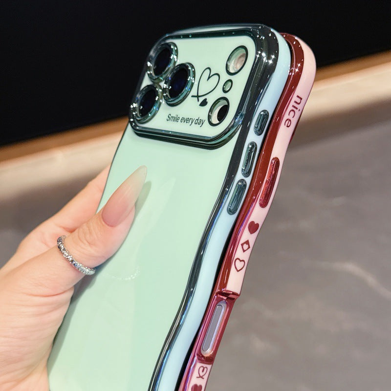 Couverture de protection anti-dérapante pour téléphone à double cœur à ondes électroplaquées