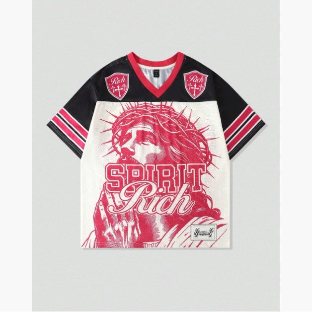 T-shirt lettre Retro Polyester Mesh American Retro