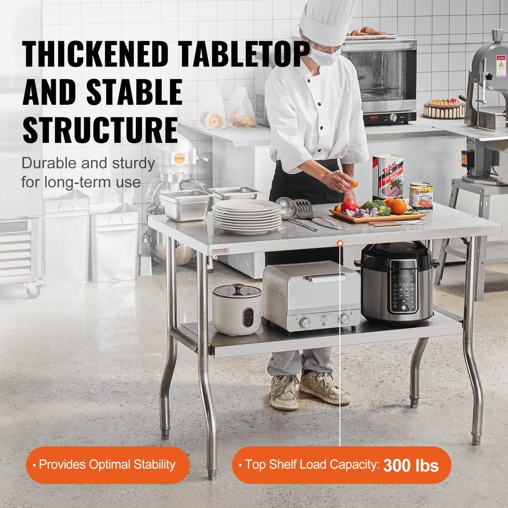 VEVOR Poste de travail commercial 48 X 24 pouces Table de préparation commerciale pliante