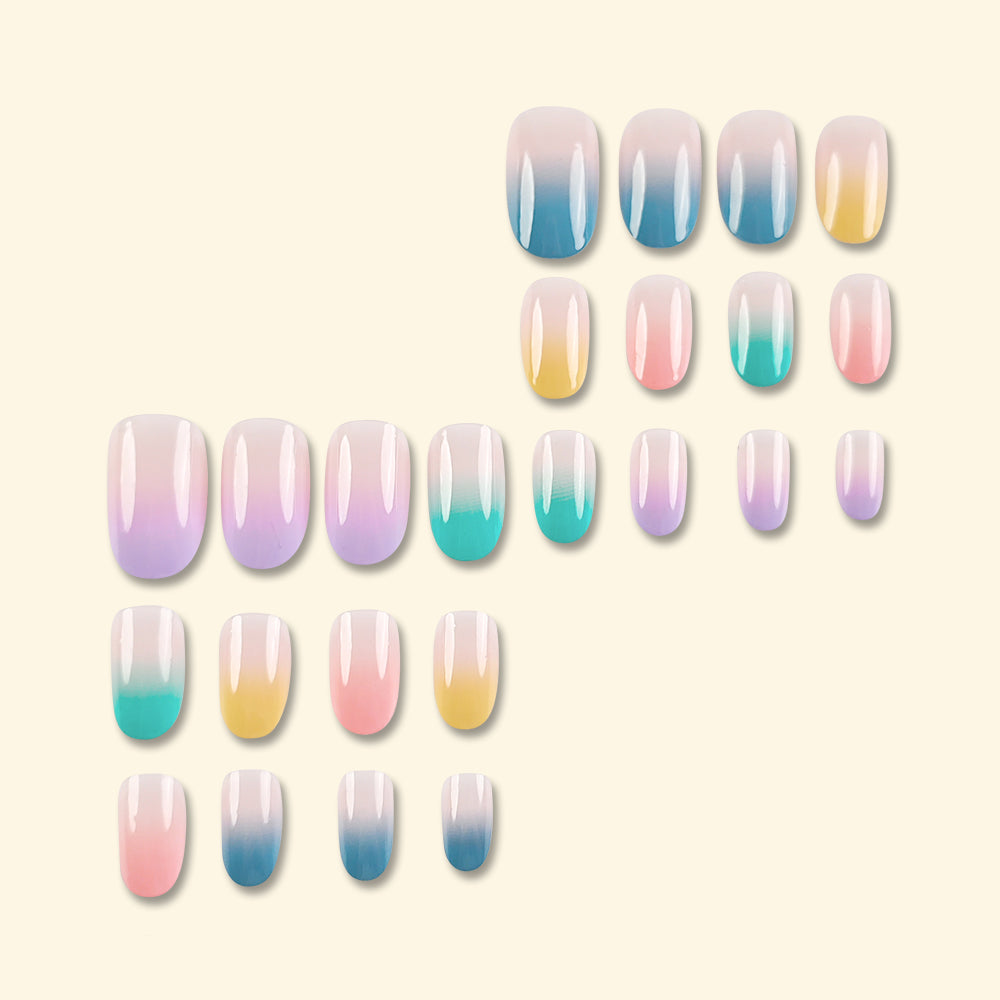 24 pièces Court Ovale Arc-en-ciel Gradient Design Nail Polish Set.Long Press On The Nail. Inclure