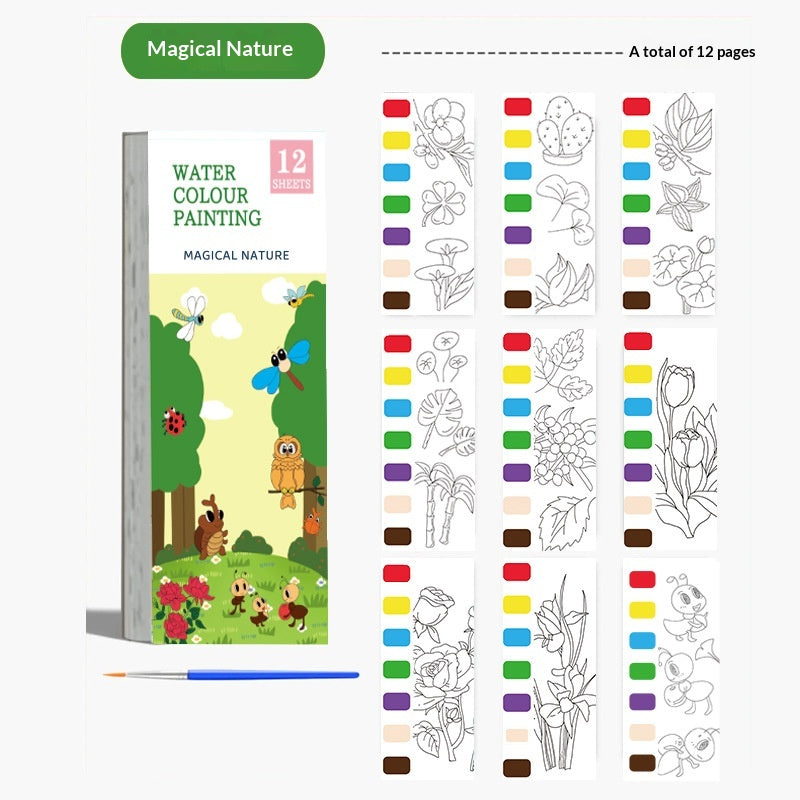 Livre de coloriage aquarelle pour enfants de langue anglaise avec peintures intégrées