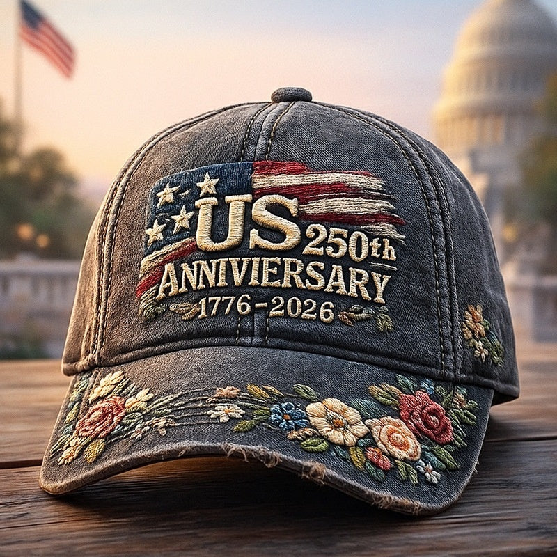 L'Amérique 250ème anniversaire Rose 3D imprimé Casquette de baseball pour les voyages quotidiens et l'indépendance