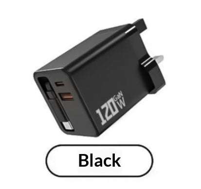 Chargeur rapide GAN 120W avec un câble rétractable intégré