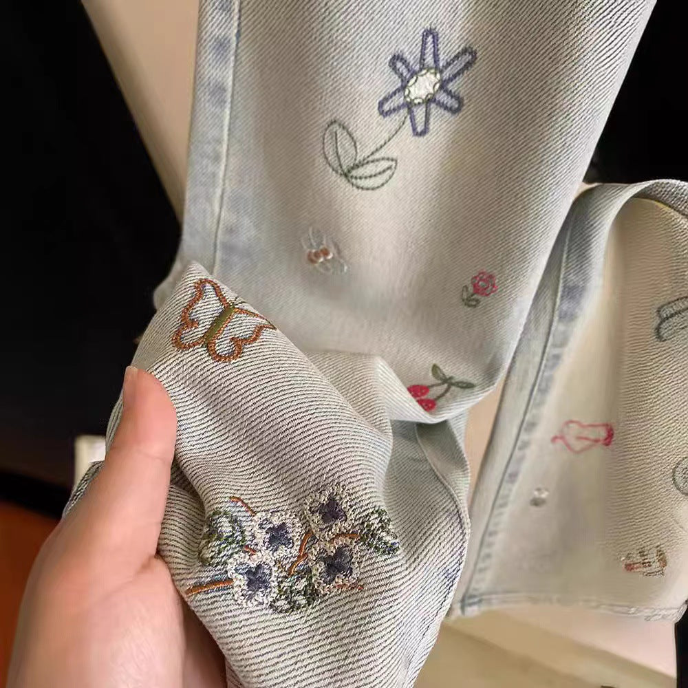 Mode de filles personnalisé brodé droit Jeans