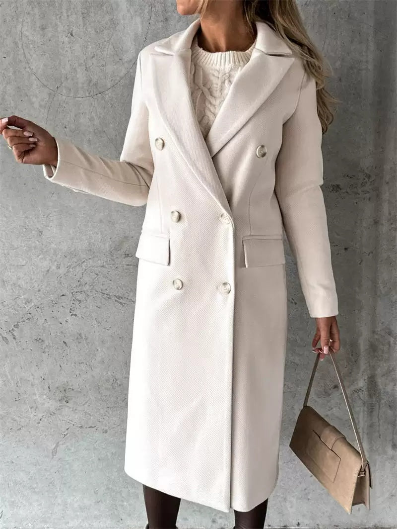 Automne Hiver Solid Long Woolen Manteau Mode Femmes Veste