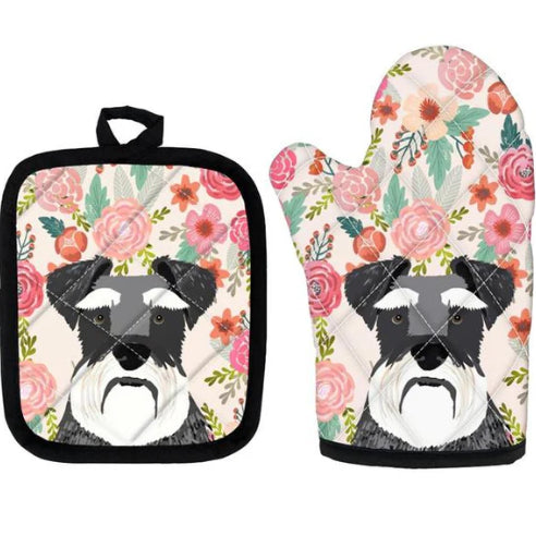 Imprimé mignon Pug Isolé Four Mitt et Trivet Set 2 pièces