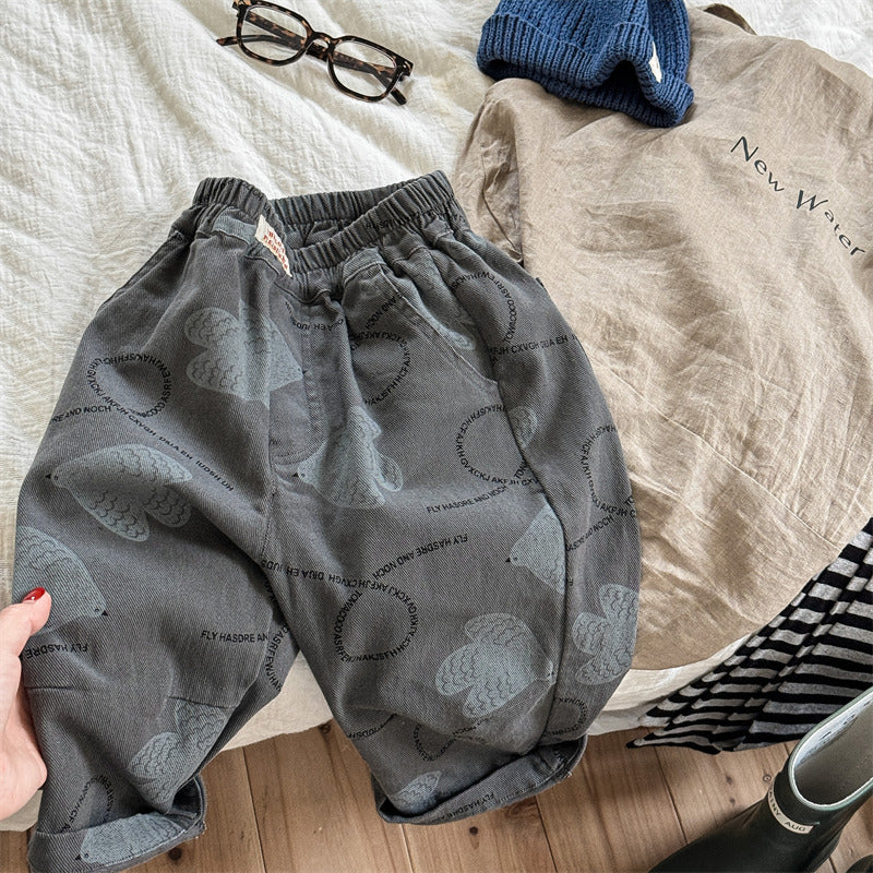 Pantalons en coton lavé pour enfants