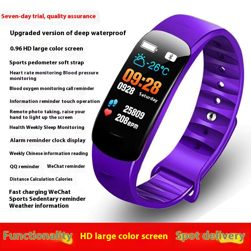 C1 Pression artérielle Fréquence cardiaque Étanche Écran de couleur Bluetooth Pedometer Sports Watch