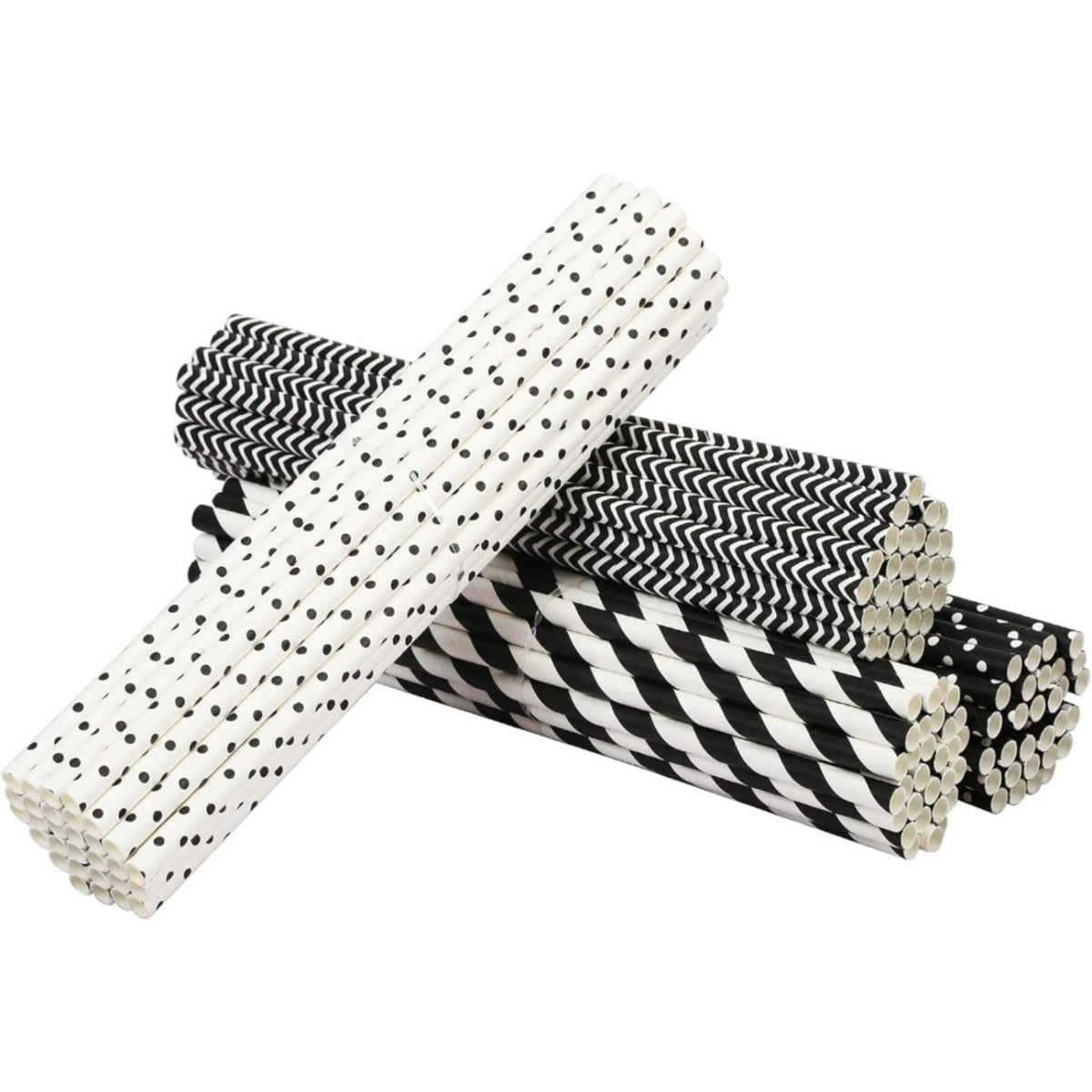 120 Colorful Straws - 4 Different Black Designs - Festive Straws for Graduation Celebrations