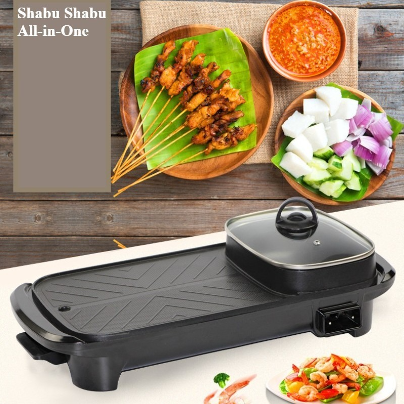 2en1 Pot électrique Barbecue Grill Non-Stick Teppanyaki Pan Cuisinière rectangulaire