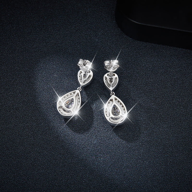 S925 Platinum Plated Silver Moissanite 6x9mm Teardrop Earrings Squar