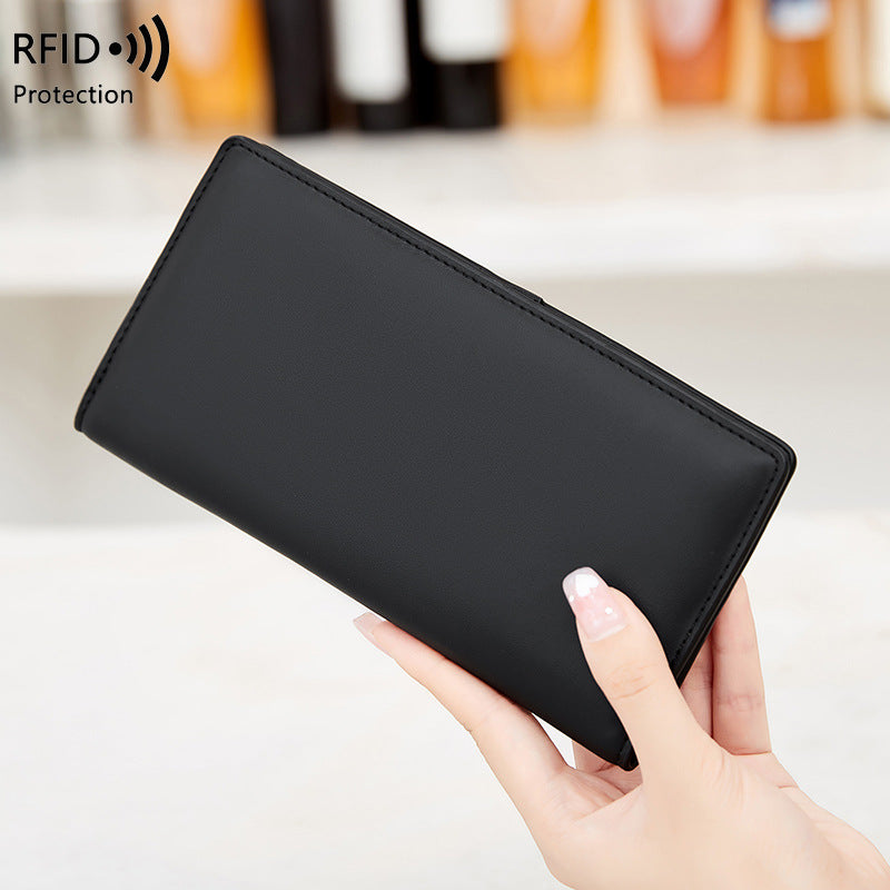 RFID Portefeuille antivol PU simple portable avec fermeture éclair et plusieurs fentes de cartes