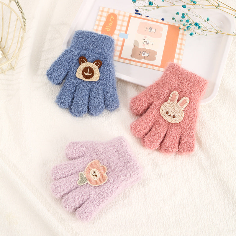 Gants pour enfants Automne et hiver chaud Fleece à l'épreuve du froid Cute Cartoon ours cinq doigts