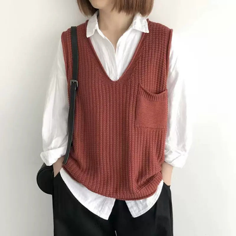 Veste de tricot artistique à col V simple