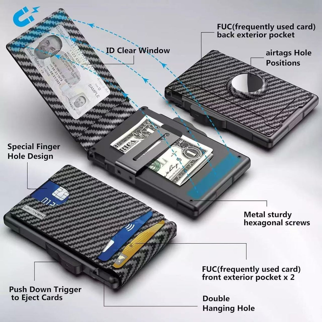 Porte-cartes pour hommes Portefeuille Cartouche en fibre de carbone de grande capacité