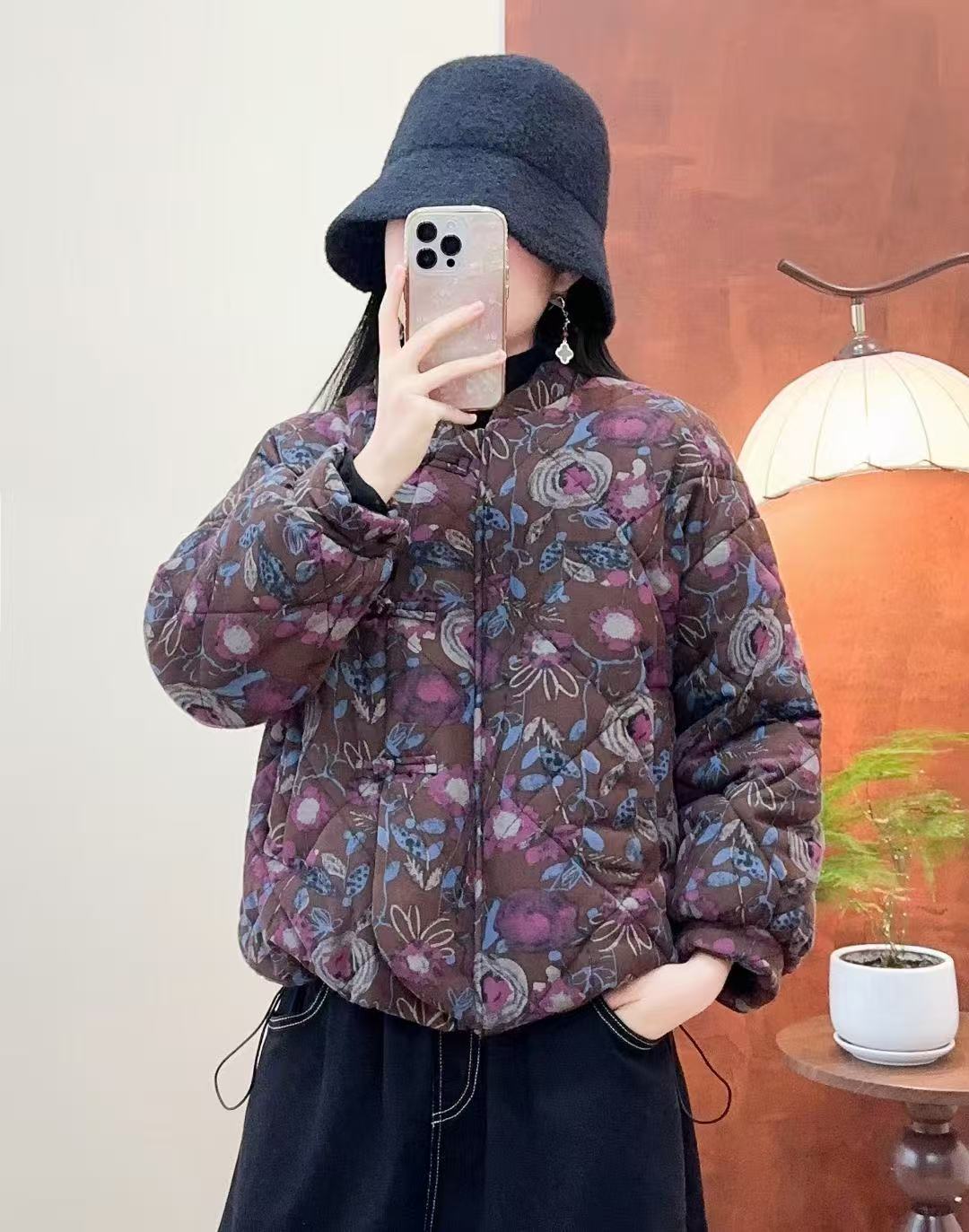 Women's printed cotton-polyester coat