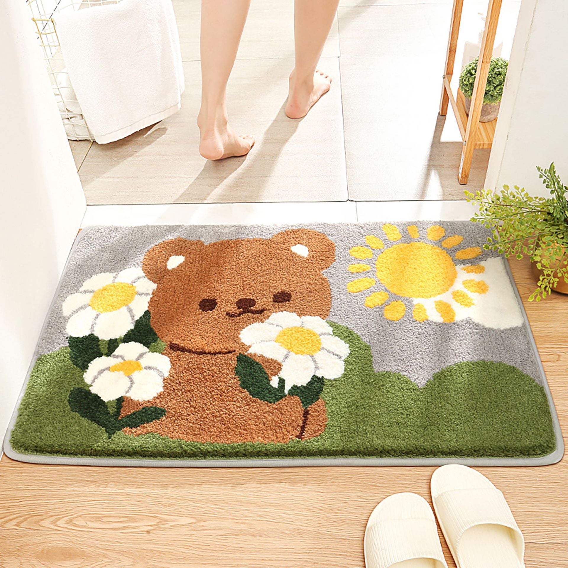 Flocked Home Doormat Salle de bain Rug Absorbent Mat antidérapant Chambre à pied Pad