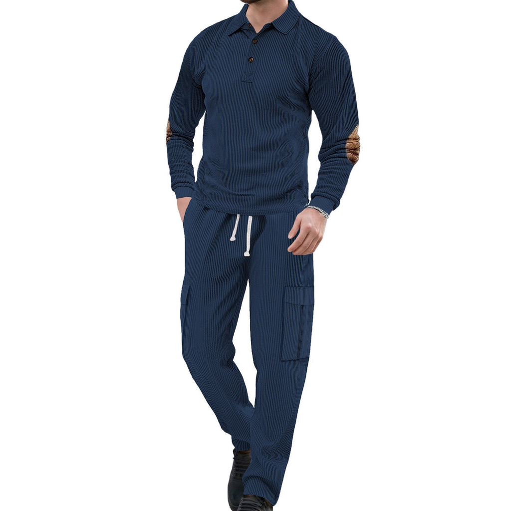 Ensemble de deux pièces sport casual homme avec collier de lapel et manches longues