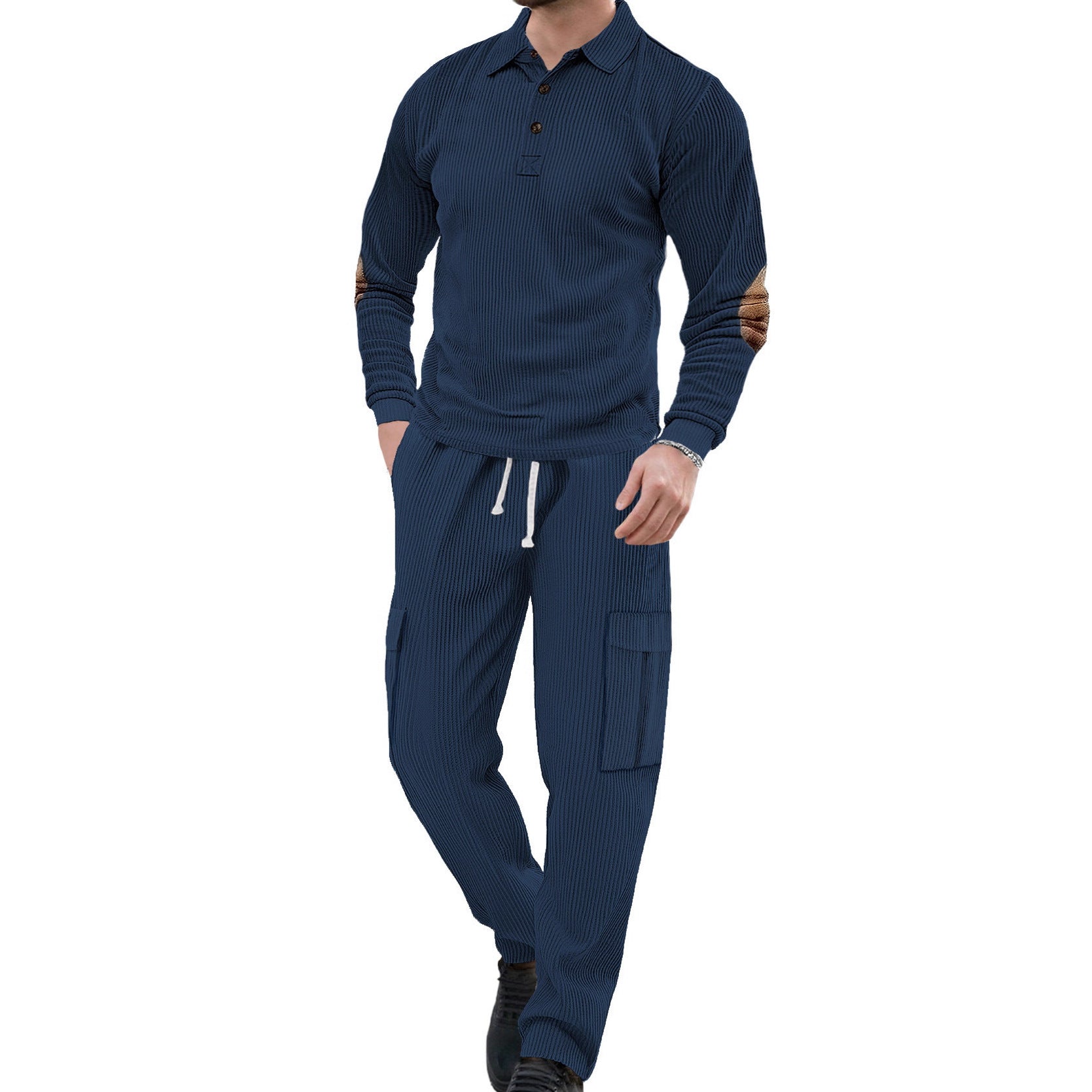 Ensemble de deux pièces sport casual homme avec collier de lapel et manches longues