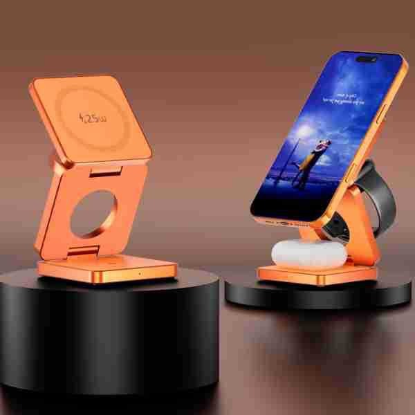 Support de bureau de recharge magnétique pliable 3-en-1