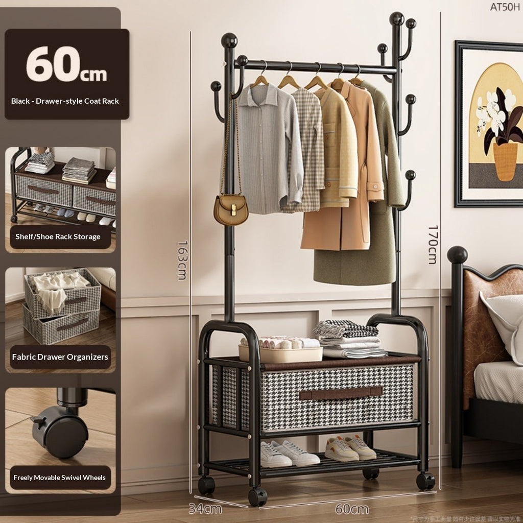 Étage de rack de vêtements Tiroir amovible Armoire Rack Chambre à accrocher Rack Balcon