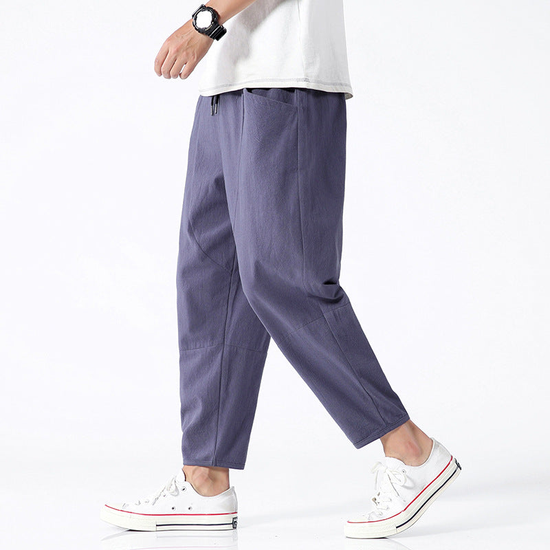 Pantalons de Harem coupés en lin de coton allongé