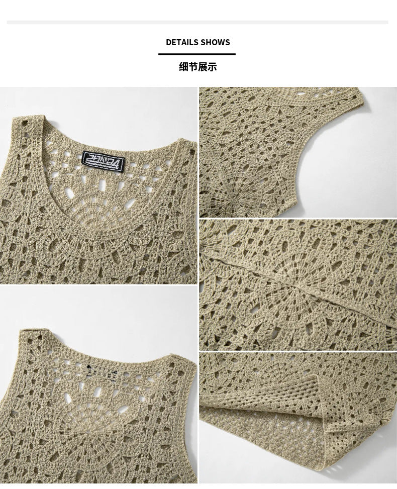 Vieux crochet Hollow-out Sleeveless Veste
