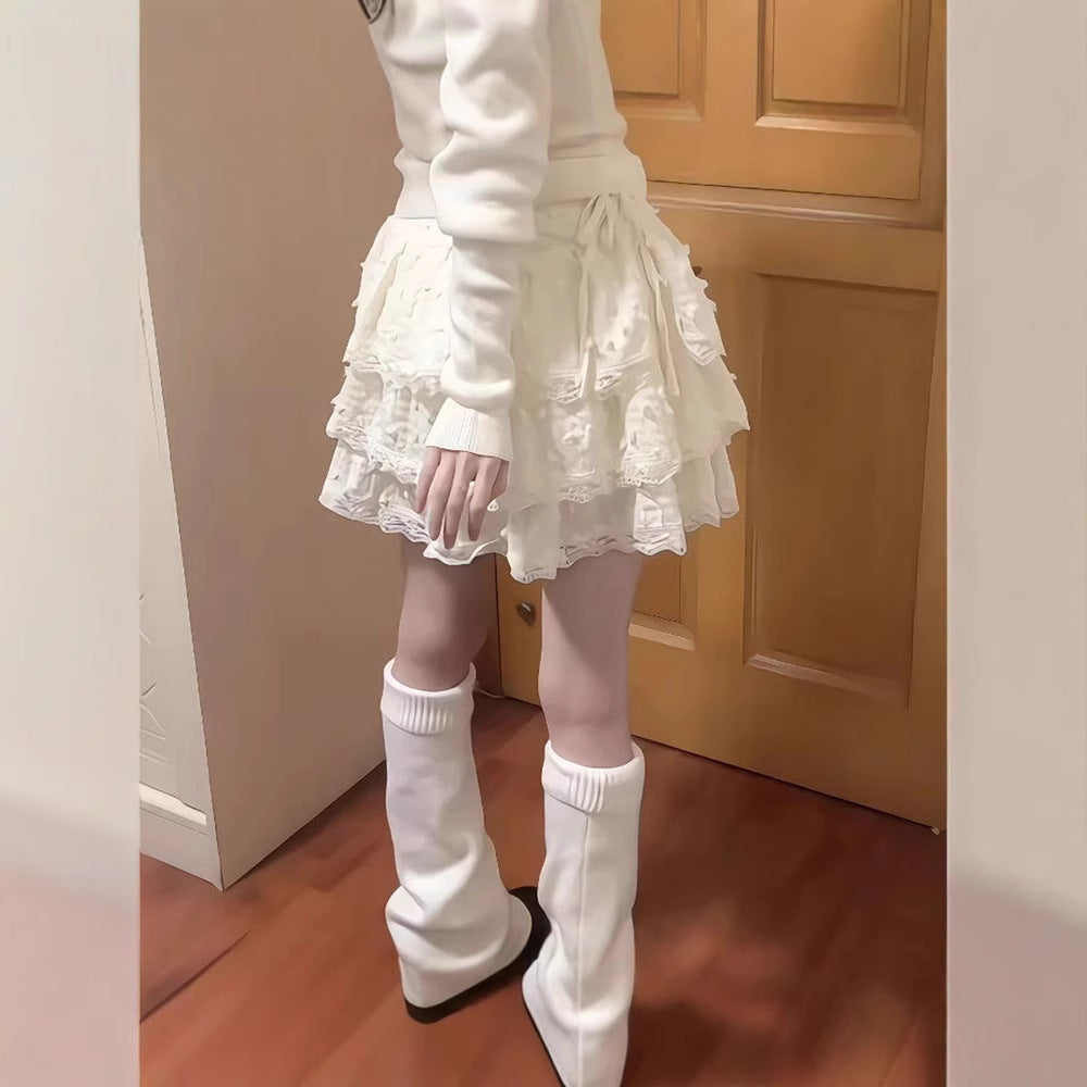 Cake-style puffy en dentelle courte taille haute