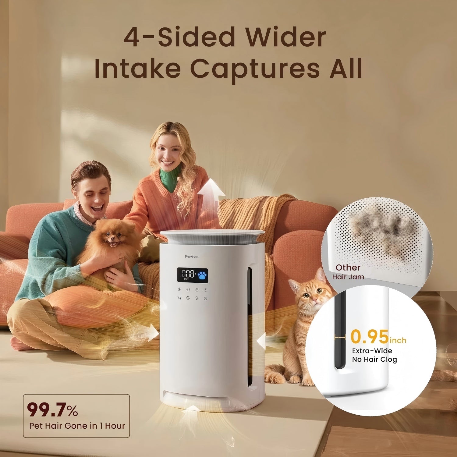 Purificateur d'air pour animaux de compagnie Provirtec pour la maison avec 4 pré-filtres lavables H13 HEPA pour les animaux de compagnie 2 Y