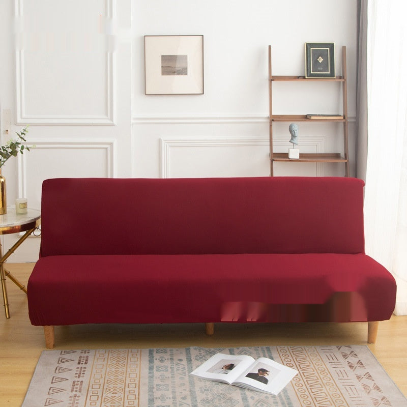 Housse de canapé en tissu monocolore sans bras haute-élastique entièrement fermée