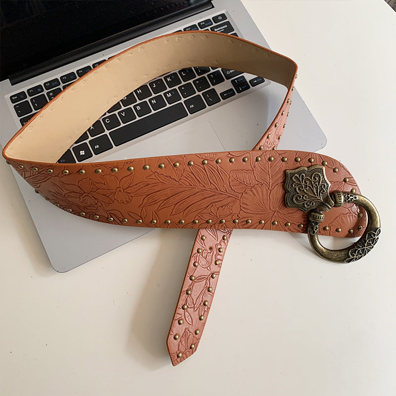 Leopard-print Large Ceinture Femme's Vintage American Style